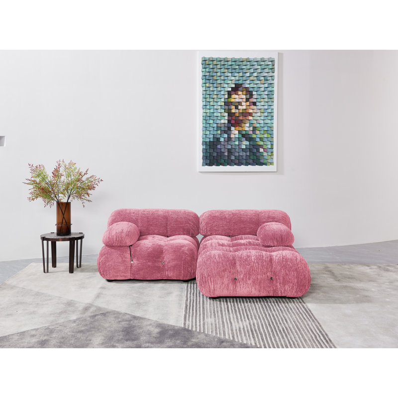 Canapé modulaire 3 pièces Milliron, Chenille rose