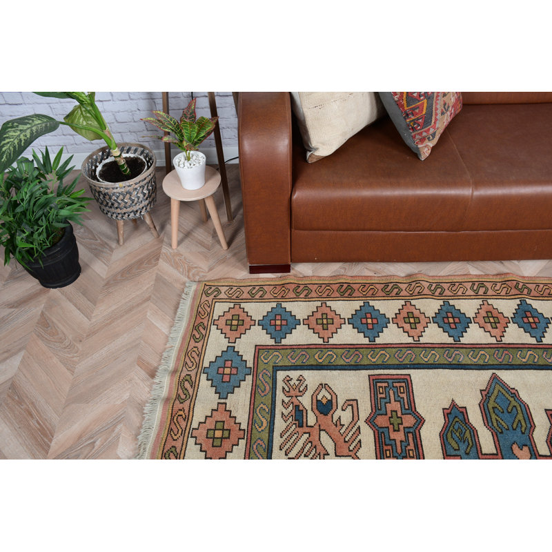 Tapis turc rétro fait à la main avec un design anatolien idéal pour décorer le salon avec un style bohème et de la laine colorée