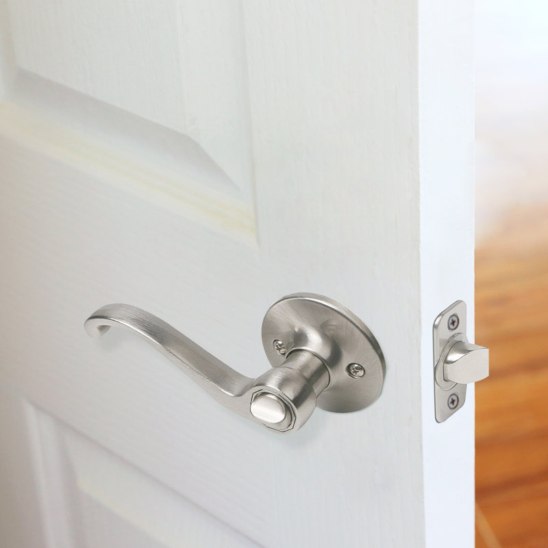 Scroll Privacy Bed/Bath Door Lever, Satin Nickel, 2-Way Latch