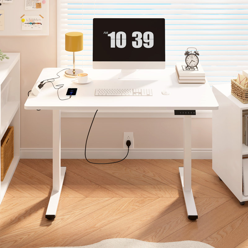 Adjustable Standing Desk, Whole-Piece Desktop, White, 48" W x 30" D