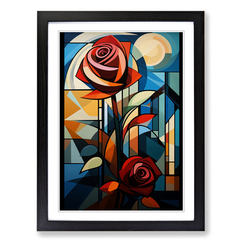 Rose Constructivism No.2 - Single Picture Frame Print on Wood, 64cm H x 46cm W x 2cm D, Black 