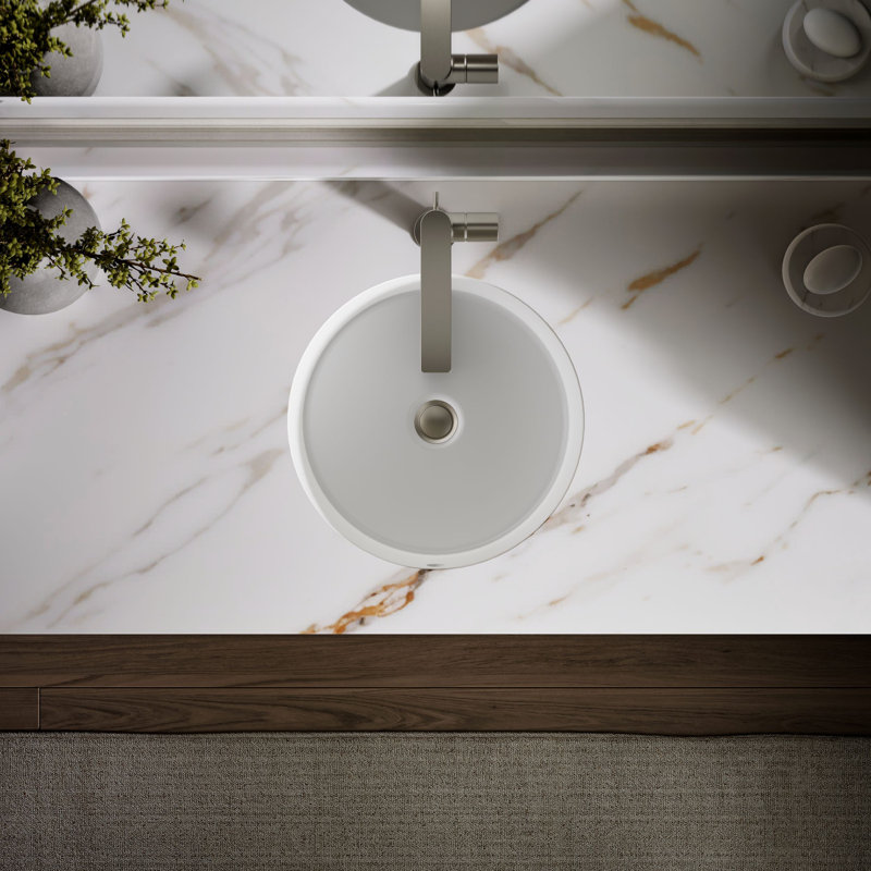 Verticyl Ceramic Vitreous China Circular Undermount Bathroom Sink with Overflow, White