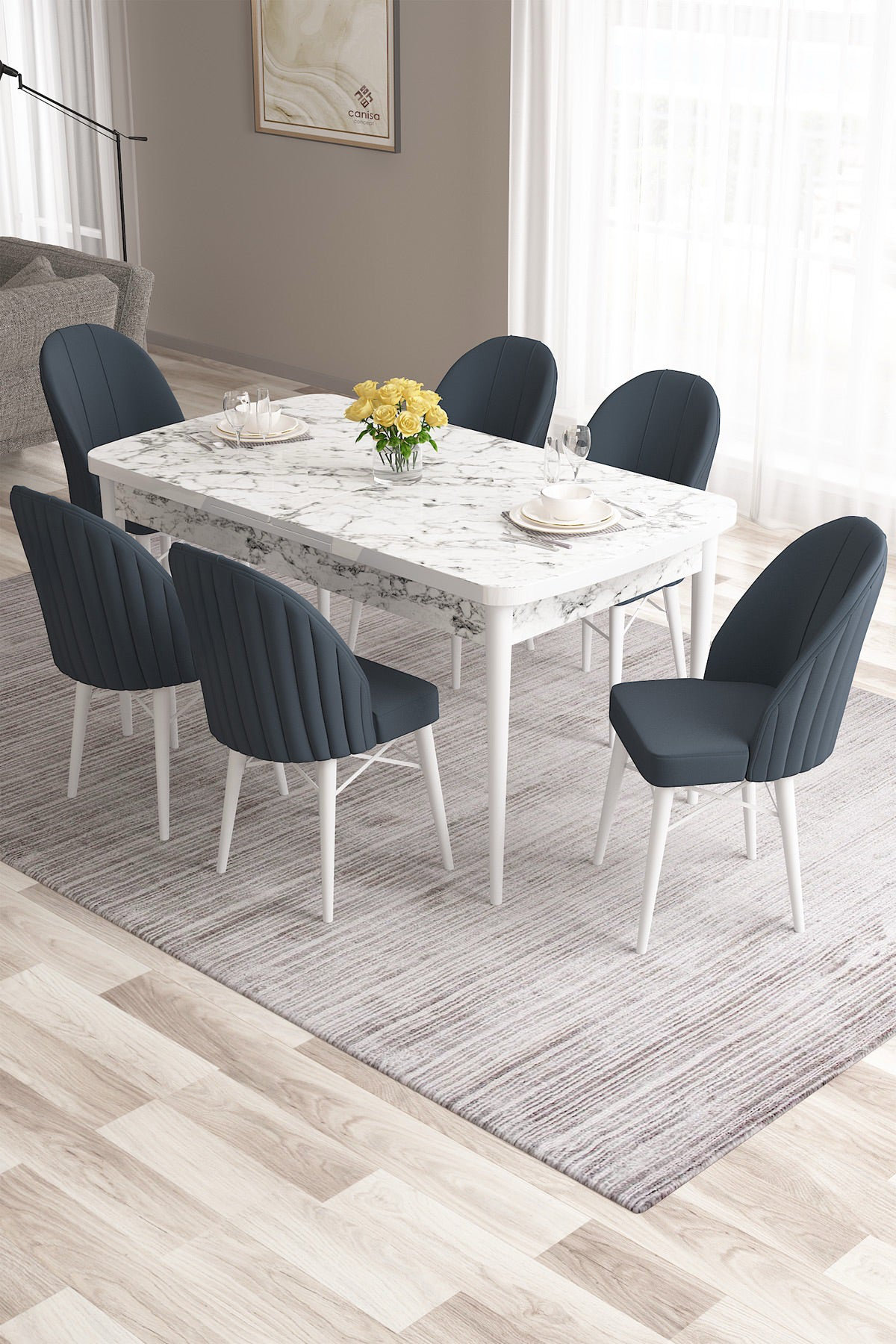 17 Stories Roz Series-Modern Extendable Kitchen & Dining Table Set & 6 ...