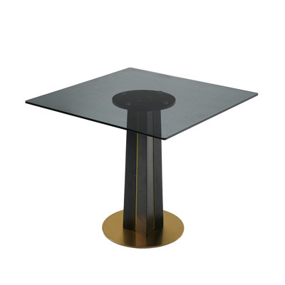 Modern Round Negotiation Table - 85cm Black Tempered Glass Top, Black Wooden Legs with Golden Metal Base(Only the Negotiation Table)