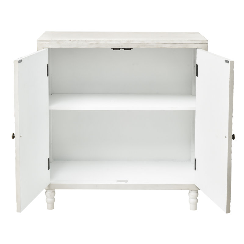 Dusa Hand-Painted 2-Door Accent Cabinet, White Cream, Bronze
