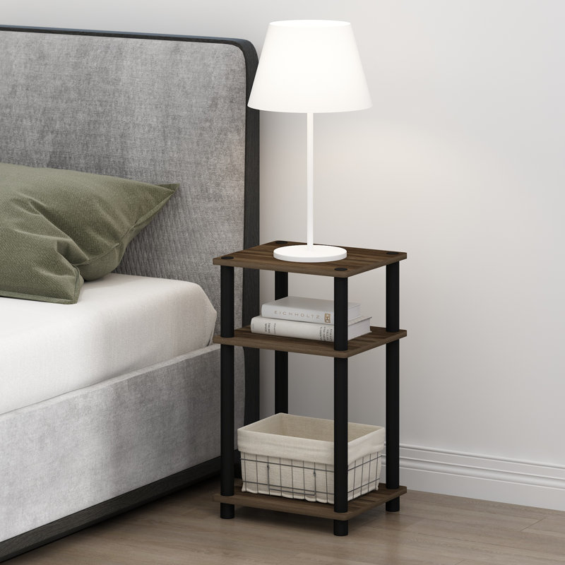 Akintayo 34cm W Plastic Bedside Table, Walnut/Black