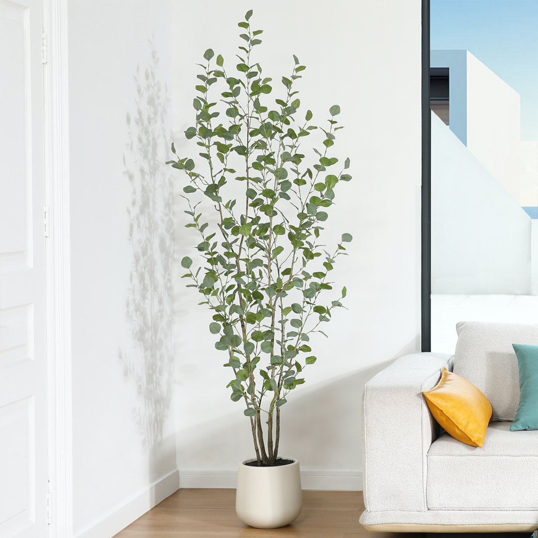 Adcock Faux Eucalyptus Tree with Oval White Planter, Pre Potted Artificial Eucalyptus Plant for Home Decor Primrue 