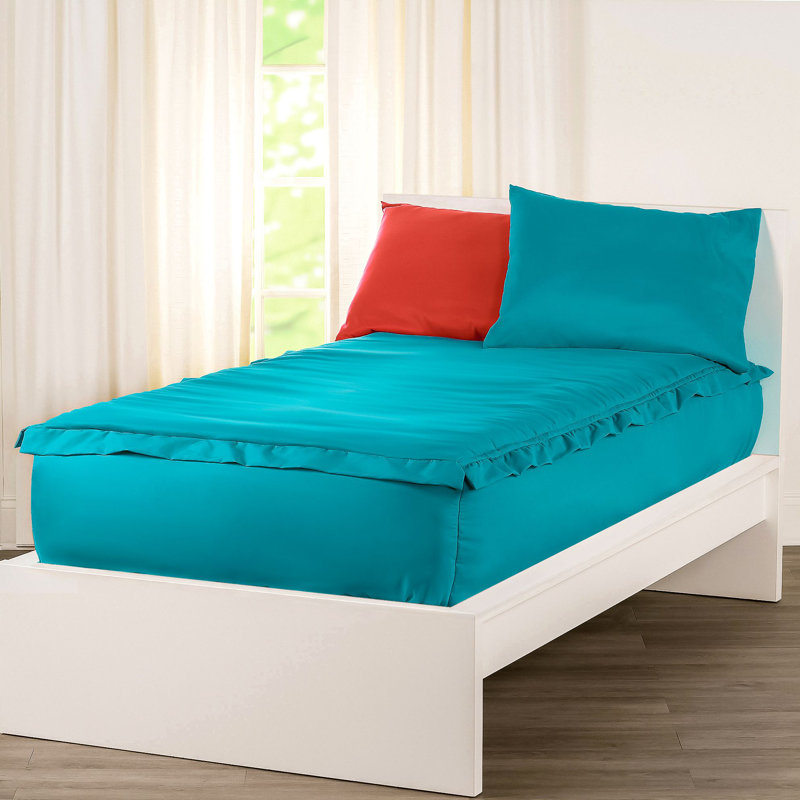  Bunkie Deluxe All-In-One Zipper Bedding Set, Twin, Turqouise/Yellow