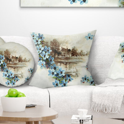 Fleurs bleues - coussin à imprimé floral