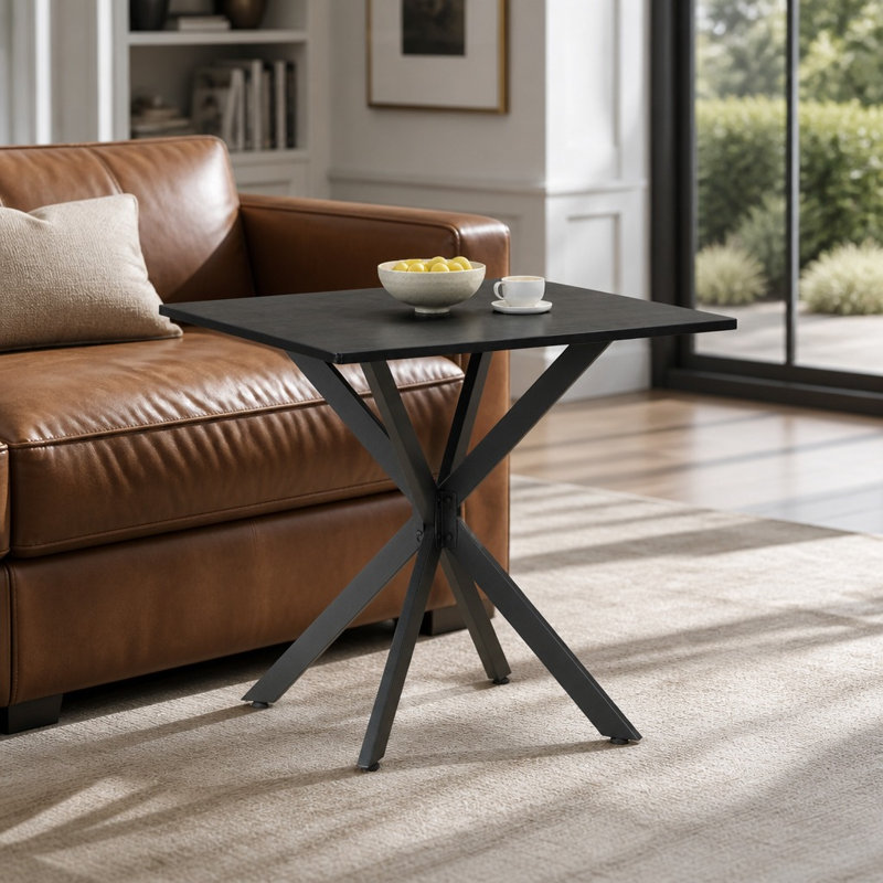 Rustic Square Side Table with Sturdy X-Frame Support and Scratch-Resistant Textured Tabletop, Industrial Accent End Table