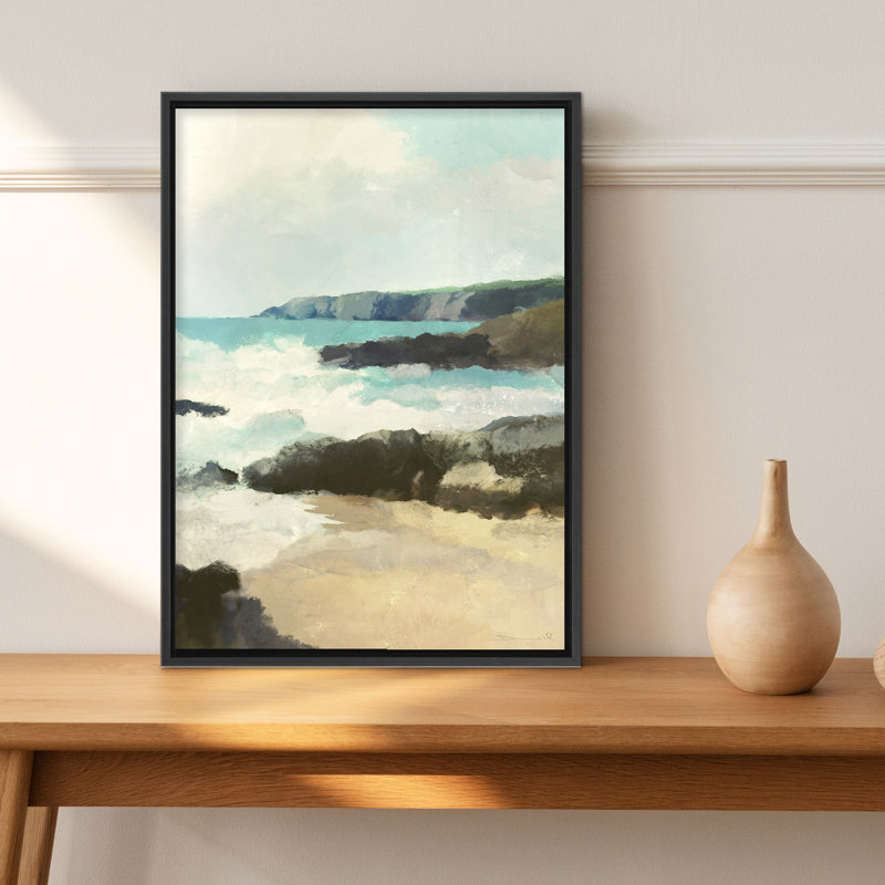 Coastal Retreat Rocky Beach, 24" H x 16" W x 2.375" D, Black, Floater Framed