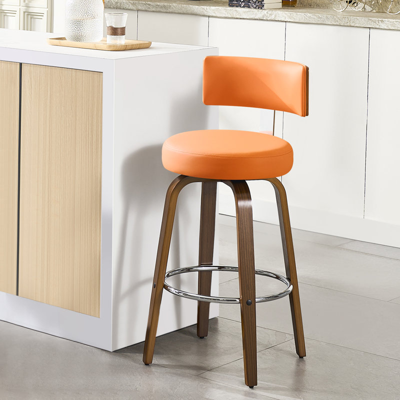 Swivel Upholsered Counter & Bar Stool, Orange, Bar Stool (29" Seat Height)