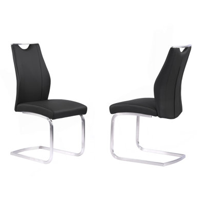 Chaise de salle à manger contemporaine en similicuir noir et finition en acier inoxydable brossé - ensemble de 2