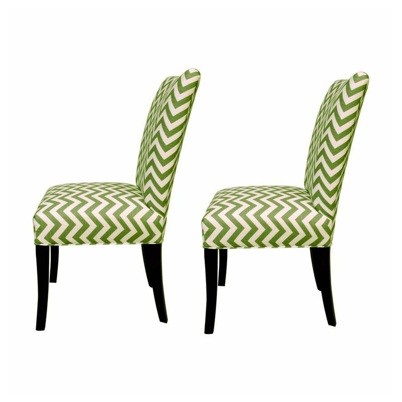 21'' H Fabric Upholstered Dining Chair, Zig Zag Green / Natural