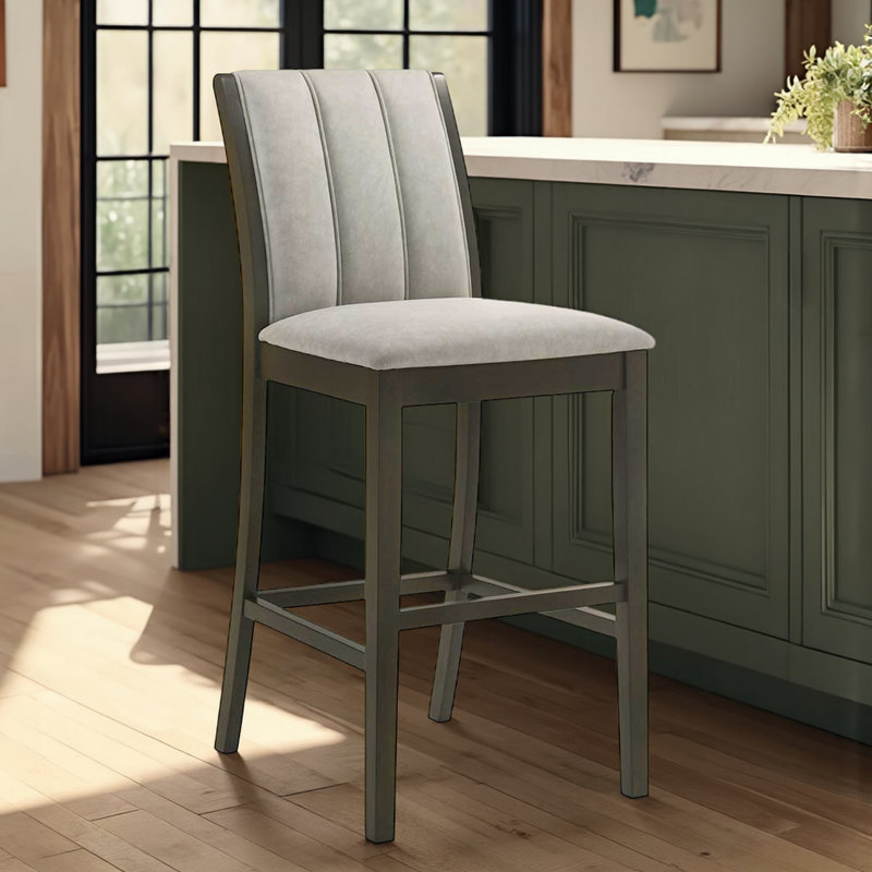 Tabouret de bar Colefax, Siège gris / cadre brun, Tabouret de comptoir (siège d'une hauteur de 25,7, 3