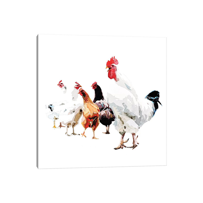 Chickens par EdsWatercolours - Reproduction d'art, Aucun mat, Toile tendue, H 12 po x l 12 po x P 0,75 po