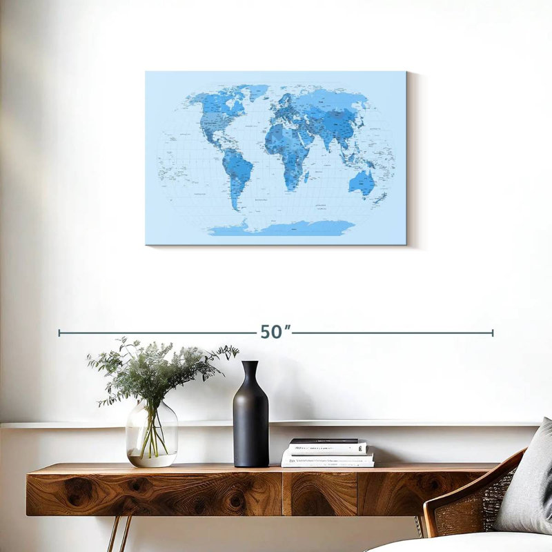 Carte du monde Aliaz - blues, H 20 po x l 30 po