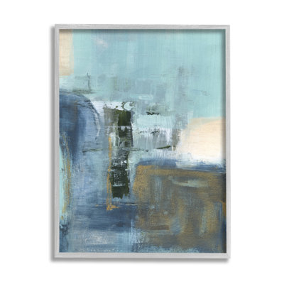 Peinture abstraite bleue encadrée sur bois