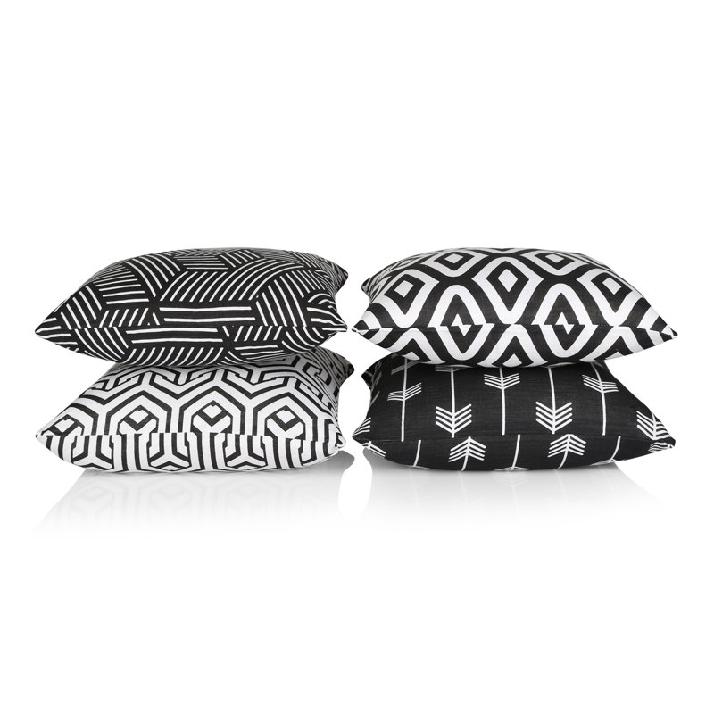 Dash Geometric Square Cushion Cover, Black