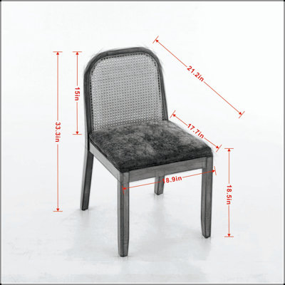 Curved Arched Cane Back Dining Chair with Chenille Cushion and Solid Wood Frame