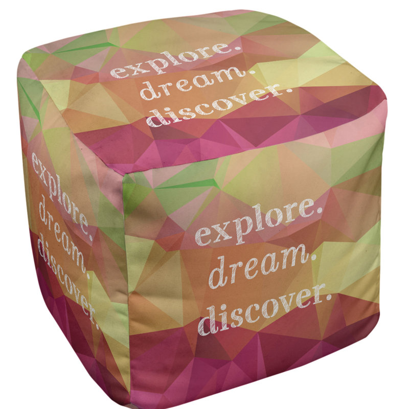 Upholstered Ottoman, Green/Pink/Yellow