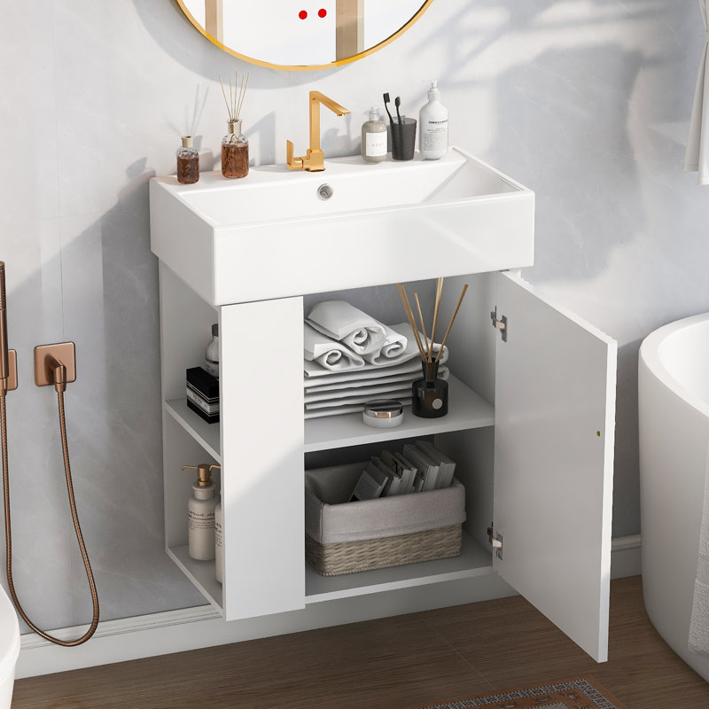 Meuble-lavabo mural simple flottant moderne pour petite salle de bain