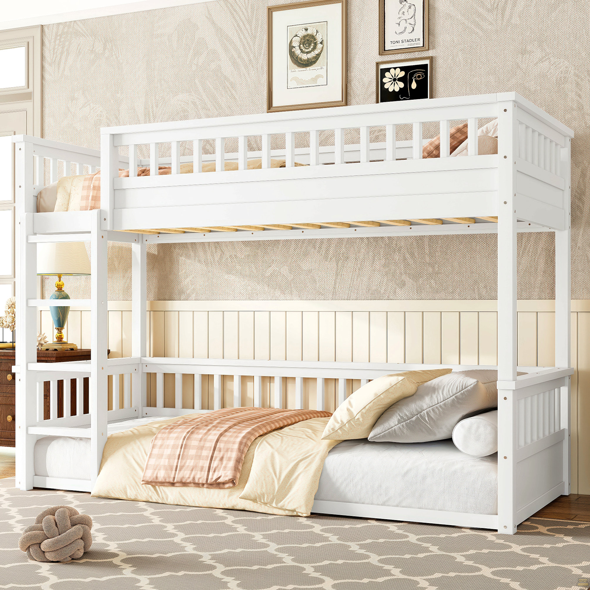 Ebern Designs Full Over Full Bunk Bed With Ladder And Guardrails ...