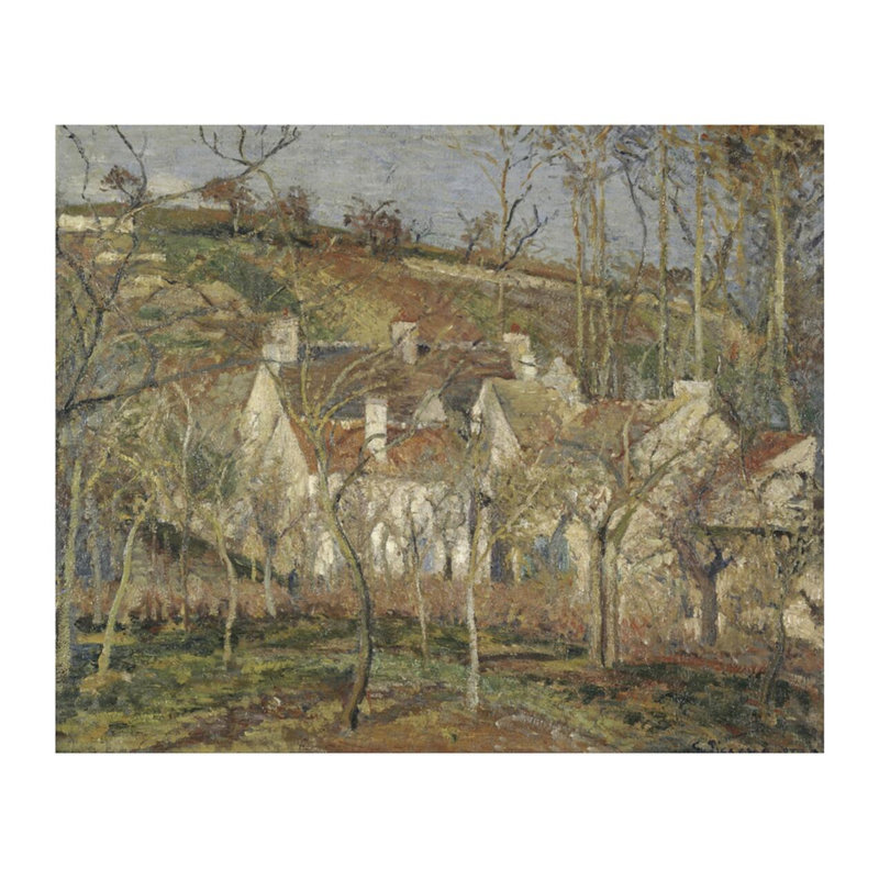 Toit rouge au coin d'un village d'hiver par Camille Pissarro - Impression Giclée, H 22 po x l 28 po