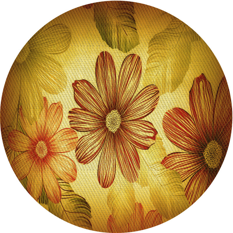 Tapis jaune en laine florale levasseur, Rond 4 pi