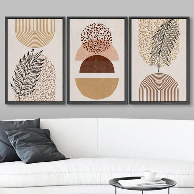 " Boho Geometric Mid-Century Semi Circle Plant Sketch Abstract Illustration Modern Bohemian Decor " 3 - Pieces