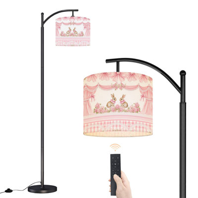 Arc Floor Lamp Pink Bunnies Roses Ribbons Soft Pastel Floral Floor Lamps with Remote LED Lights Adjustable Lamp Shades Tall Standing Lamps for Reading Office Living Room