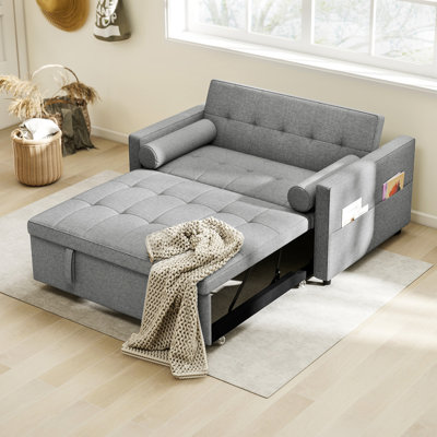 Sofa Bed, Pull Out Sleeper Couch with USB‑A+C, Linen Upholstery