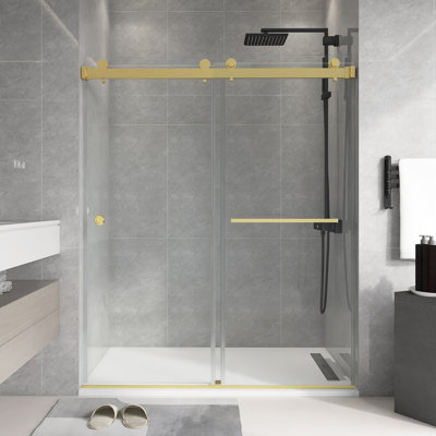 Porte de douche sans cadre à double porte coulissante de 55 à 59 po x H 72 po