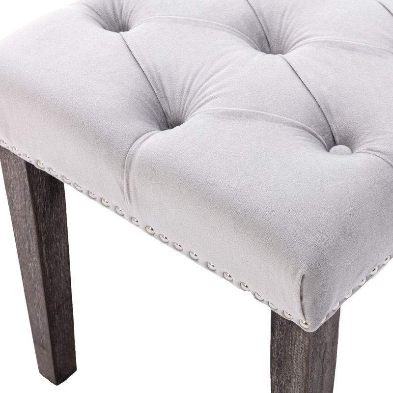 Gray Upholstered Bench For Dining Room And Bedroom, Velvet Cushion, Rubber Wooden Legs, Easy Assembly, Protects Floors, 17.4" Width Garage, 18.97" Height