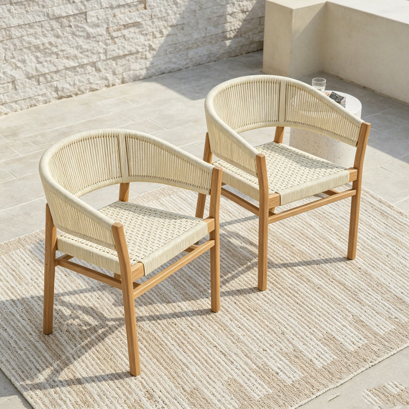 Ensemble de chaises d'extérieur en rotin tissé, Beige