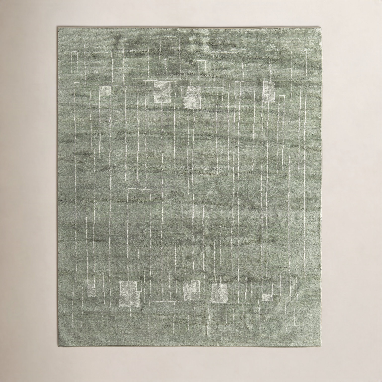 Monaco Green Hand-Knotted Abstract Rug, Rectangle 8'6" x 11'6"