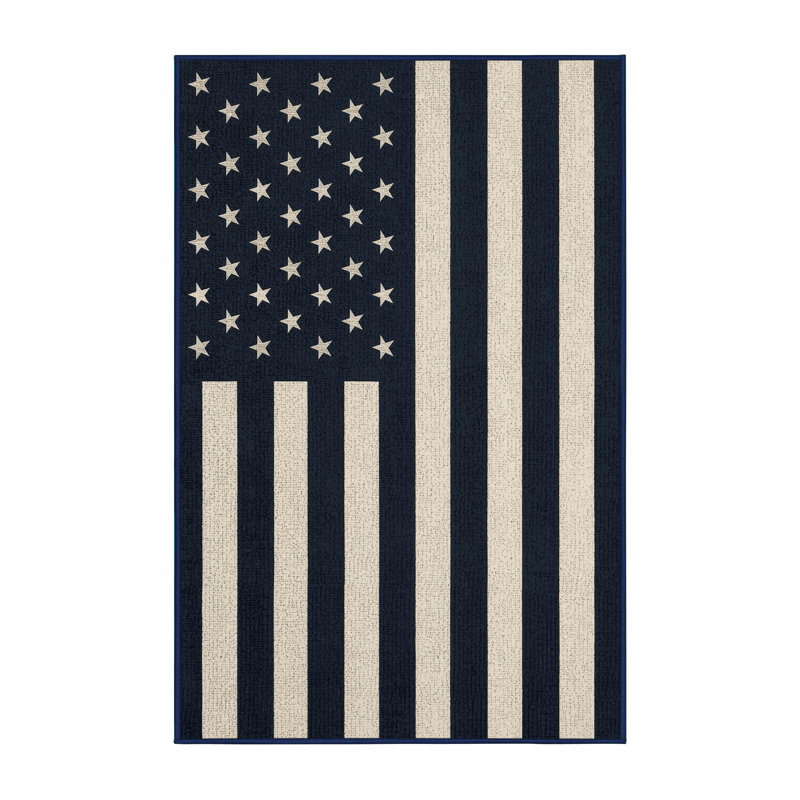 Soft Plush Fannin July 4Th Modern & Contemporary Abstract Area Rug in Gray – Navy Binding, 6x9