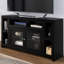 Meuble télé 65 po avec abat-jour, pour téléviseur de 75 po ou moins, peuplier et bois, 6 tablettes, 2 portes vitrées, assemblage minimal requis, console de gestion des câbles pour 75 po, finition, assemblage et gestion
