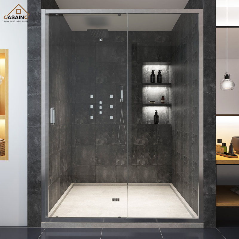 60" W x 72" H Single Sliding Framed Shower Door, Brushed Nickel