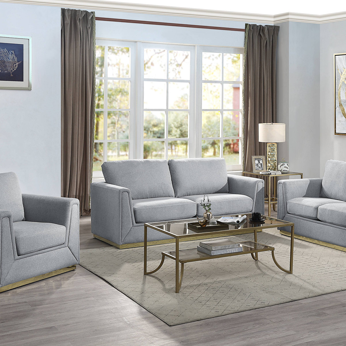Corrigan Studio® Valin Linen 3 Pieces Living Room Set For Living Room