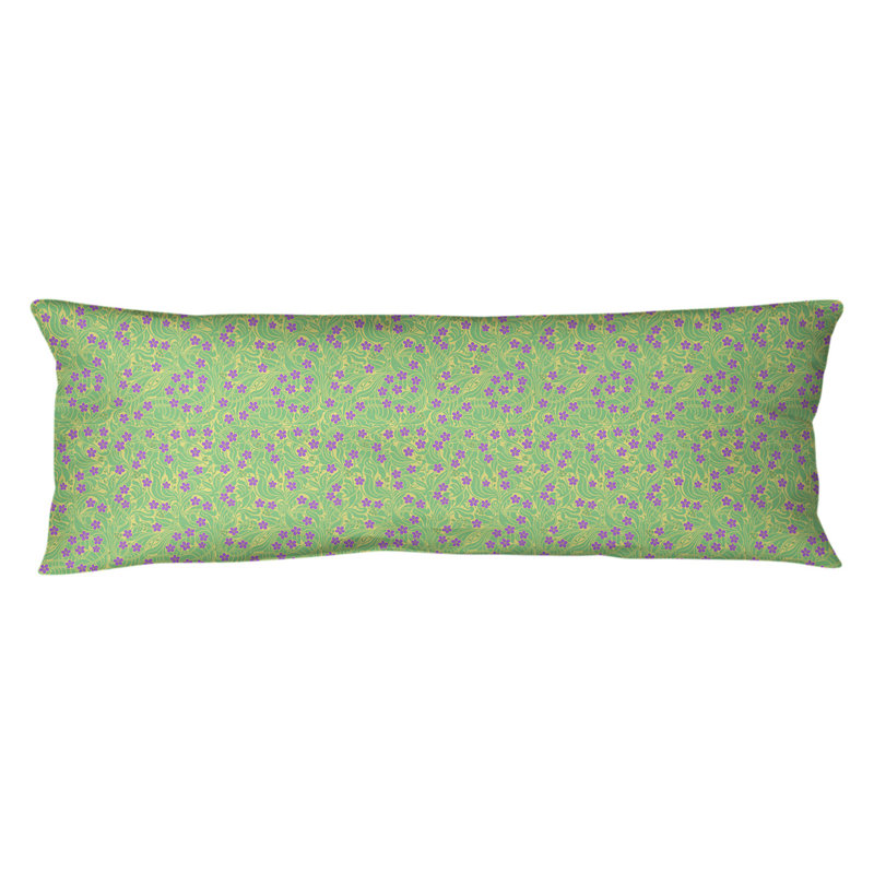 Coussin lombaire à motif floral tourbillony, Jaune, vert et mauve, Bourre en polyester, Microfibre