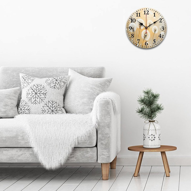 Horloge murale blanche 12 "x 12" Aquarelle Dandelions