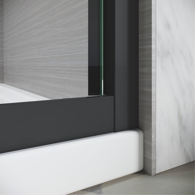 Sliding Glass Tub Door 56-60 In. W X 57 In. H, Matte Black Semi Frameless Double Bathtub Door, Certified Thick Clear Clear Tempered Glass, 304 Stainless Steel Handles.