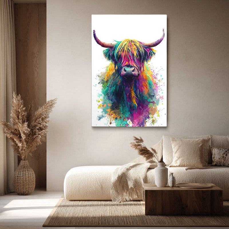 «Vibrant Watercolor Highland Cow», art sur toile haute définition - Studio, 12*8 inch (30*20*2cm)