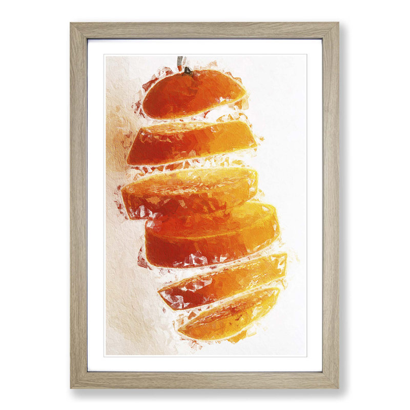 Floating Sliced Orange in Abstract - Picture Frame Painting Print, Oak Framed, 48cm H x 36cm W x 2cm D