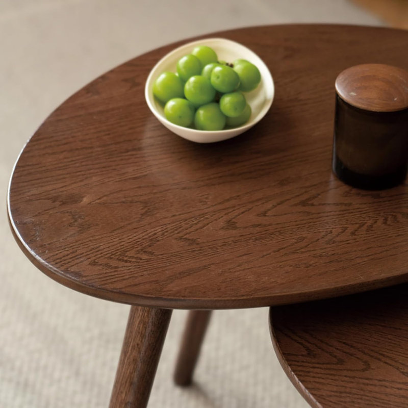 25"W Solid Oak  Mid-Century Modern Oval Side Table, Brown Oak, 19.7" H x 25.6" W x 25.6" D