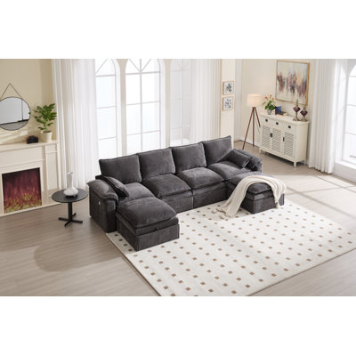 130'' 4-Seat Chenille Sectional With Two Ottomans