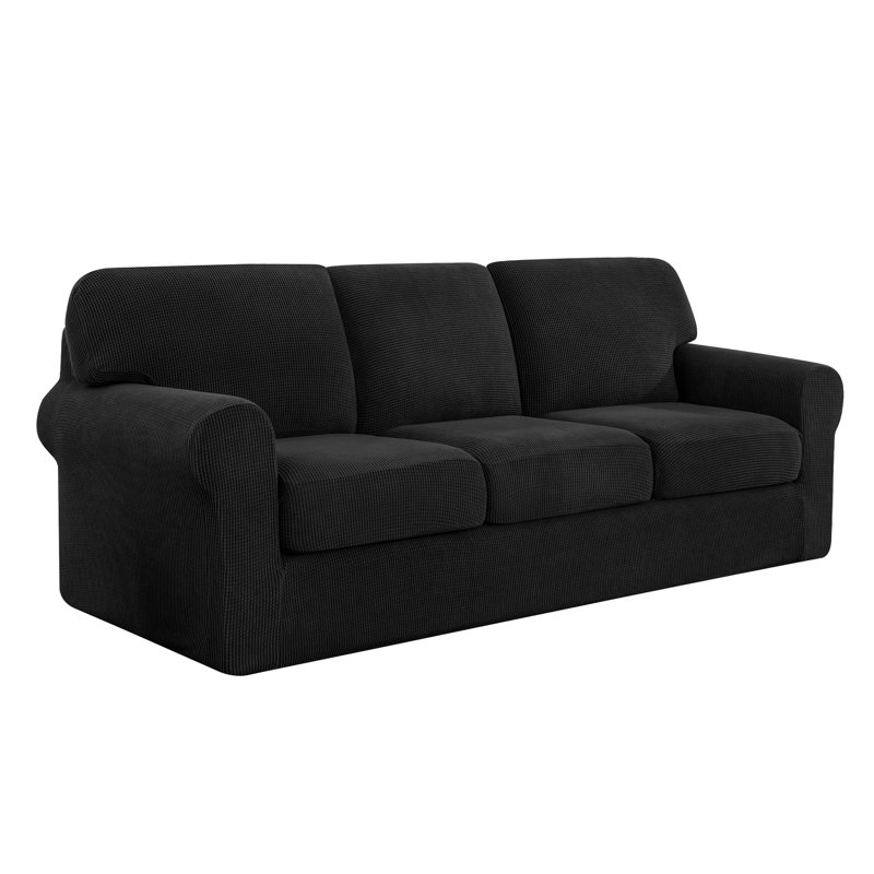3 Seater Stretch Separate Box Cushion Sofa Slipcover, Black