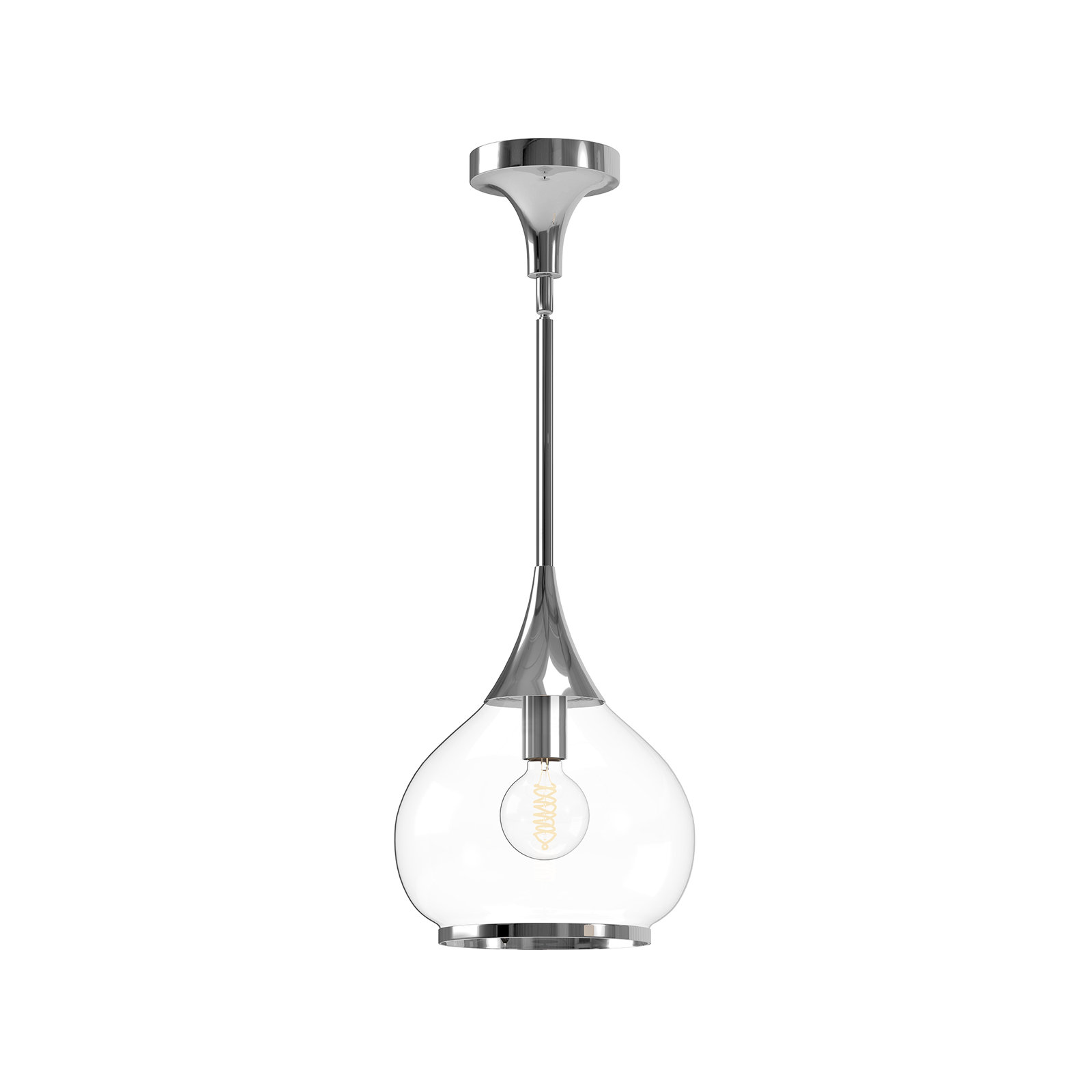 Hazel Single Light Glass Pendant, Chrome, Clear, 63" H x 10" W x 10.13" D