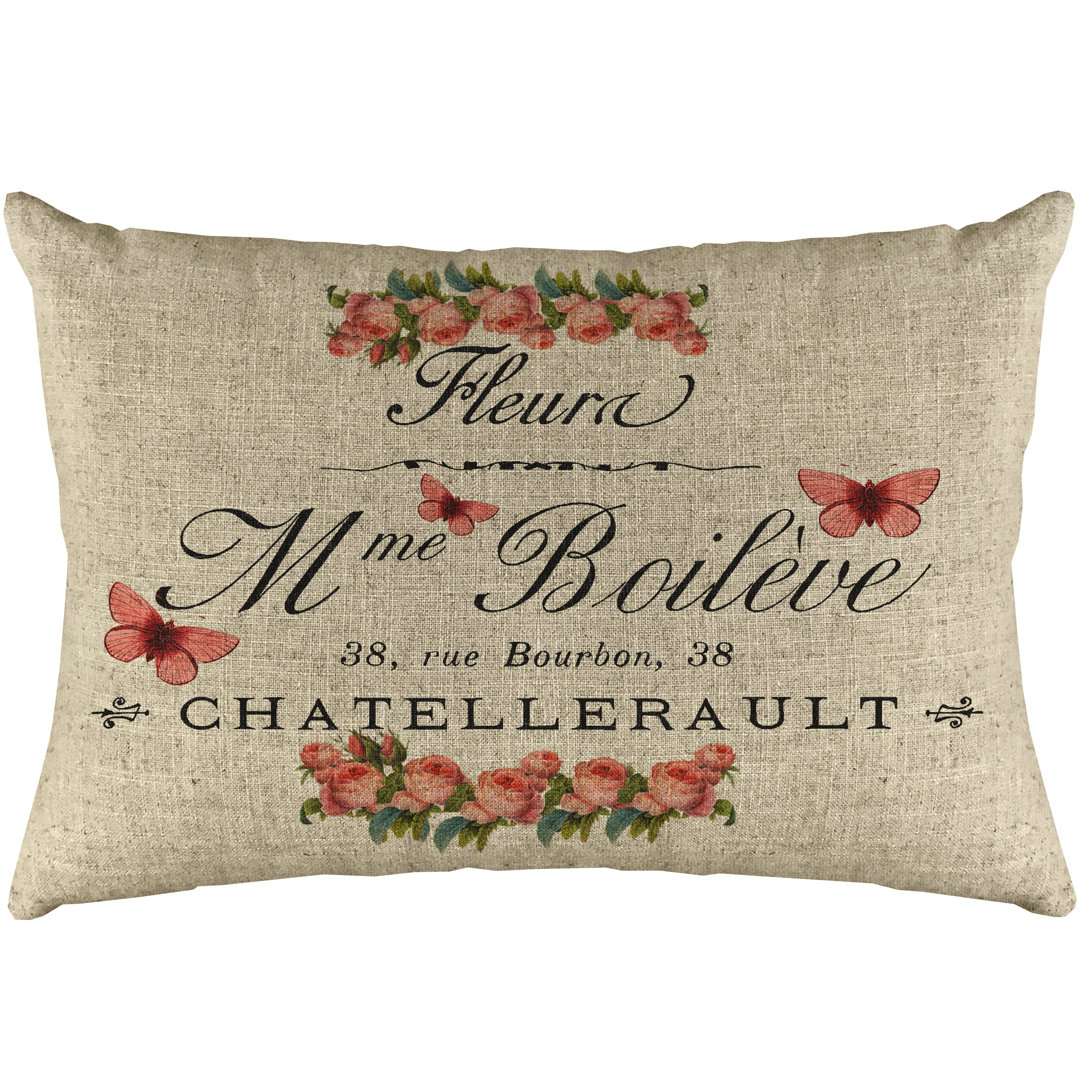 French Flowers Linen Lumbar Pillow TheWatsonShop